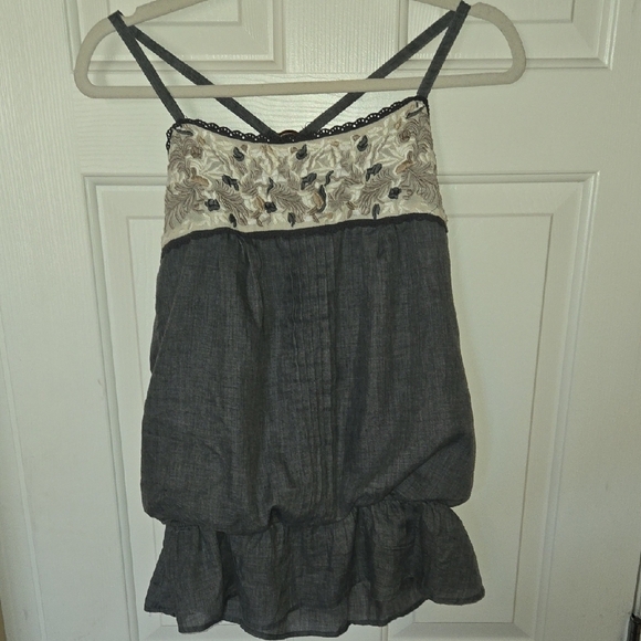 Papaya M/L Y2K Gray Balloon Cami Babydoll Embroidery Spaghetti Strap Wooden Ring - Picture 8 of 13